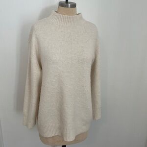 Jenni Kayne Cotton Aplaca Wool Mock Neck Cream White Sweater Sz Large, Oversized